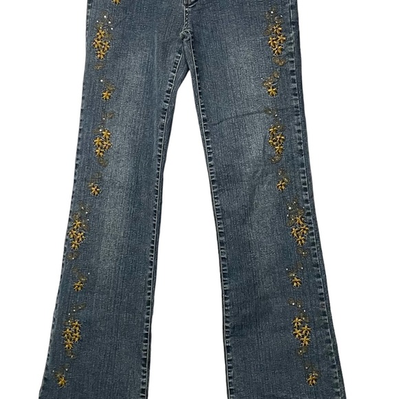 Pristine  Vintage Jeans Gold Embroidered Bling  Low Rise Flare Legs Rare 7/8 Y2K - Picture 6 of 7